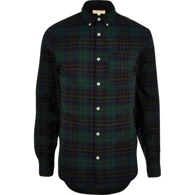 Green casual flannel check shirt